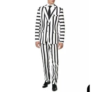 Spirit Halloween Beetlejuice Costume Jacket Large Pants XL Black White Striped